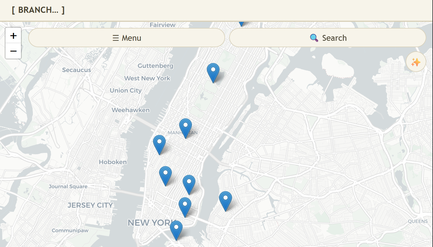 Example of Branch showing the Discover Page with a map and several waypoints.